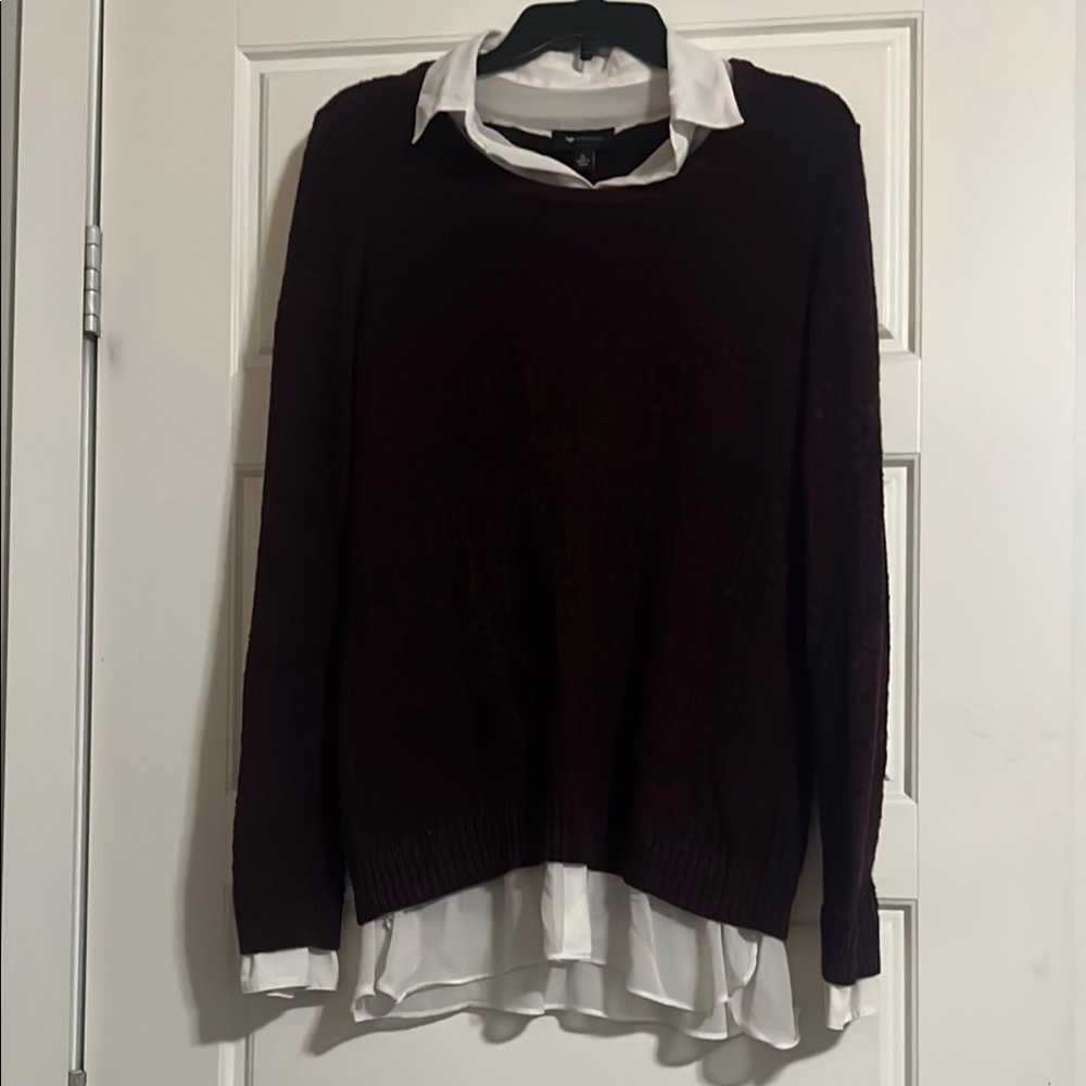 AB Studio Maroon Sweater with White Trim